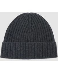Reiss - Belfry - Charcoal Grey Merino Wool-blend Wide-rib Beanie, One - Lyst