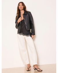Lipsy - Double Popper Real Leather Collared Jacket - Lyst