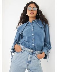 River Island - Long Sleeve Collar Denim Shirt - Lyst