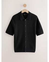 Next - Relaxed Fit Cotton Blend Short Sleeve Open Knit Button Through Polo Shirt - Lyst