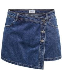 ONLY - Mini Denim Wrap Skort - Lyst