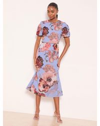 Lipsy - Bead Trim Floral Print Fit And Flare Midi Dress - Lyst