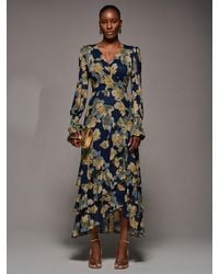 Jolie Moi - Long Sleeve Ruffle Hem Mesh Maxi Dress - Lyst