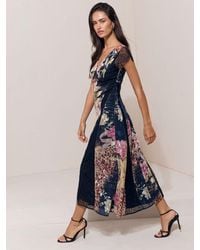 Lipsy - Animal Floral Scripted Print Lace Detail Short Sleeve Fit And Flare Midi Dress - Lyst