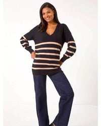 Roman - Boyfriend Stripe V-Neck Knit Jumper - Lyst
