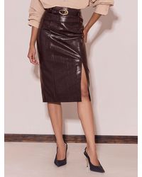 Lipsy - Chocolate Croc Faux Leather Belted Side Split Midi Skirt - Lyst