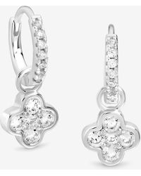 Simply Silver - Cubic Zirconia Clover Charm Hoop Earrings - Lyst