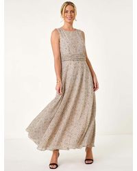 Roman - Petite Spot Print Ruched Waist Midi Dress - Lyst