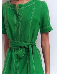 chinese dress ladies Occasion Short Linen Dress-White Embroidery