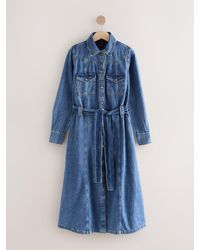 Next - Fuller Bust Denim Midi Shirt Dress - Lyst