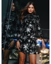 Lipsy - Petite Sequin Star Velvet Long Sleeve Mini Dress - Lyst