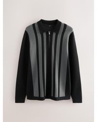 Next - Regular Fit Premium Mid Weight Stripe Long Sleeve Knit Quarter Zip Polo Shirt - Lyst