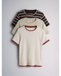 The Set - Short Sleeve 3 Pack Mock Layer Semi Sheer Soft Touch T-Shirts Khaki/Dark Plum Stripe/Cream - Lyst
