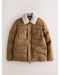 Next - Canvas Worker Puffer Jacket With Borg Collar - Lyst
