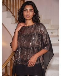 Roman - Ombre Sequin Mesh Chiffon Top - Lyst