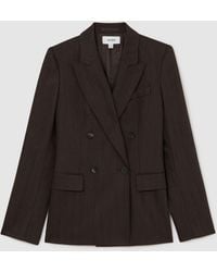 Reiss - Chocolate Dawson Petite Wool-Blend Herringbone Double-Breasted Blazer - Lyst