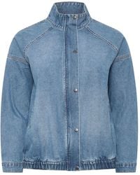 Yours Curve - Denim Funnel Neck Bomber Jacket - Lyst