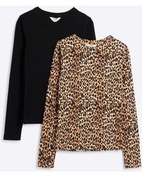 River Island - 2 Pack Rib Long Sleeve Tops - Lyst