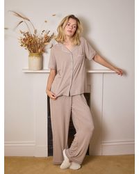 Loungeable - Oatmeal/ Trim Short Sleeve Soft Rib Button Through Pyjamas - Lyst