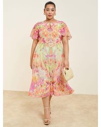 Lipsy - Curve Printed Chiffon Short Sleeve Maxi Dress - Lyst