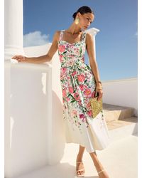 Love & Roses - V & A I Printed Cami Midi Dress With Linen - Lyst