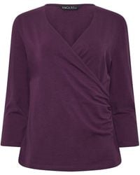 M Com - Cotton Rich 3/4 Sleeve Wrap Top - Lyst