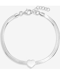 Simply Silver - Sterling 925 Polished Snake Chain Puff Heart Bracelet - Lyst