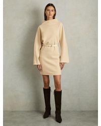 Reiss - Amelie - Cream Cotton-blend Jersey Funnel-neck Dress, X-small (us 2) - Lyst