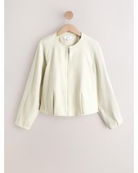 Next - Ecru Lightweight Collarless Bomber Jacket With Linen - Lyst
