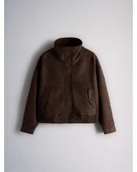 The Set - Faux Suede Funnel Neck Jacket Chocolate - Lyst