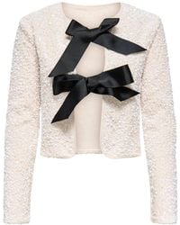ONLY - Cream Sequin Bow Long Sleeve Reversible Top - Lyst