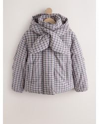 Next - Check With Scarf Shower Resistant Short Funnel Neck Padded Puffer Jacket - Lyst