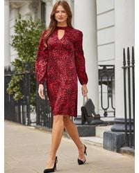 Sosandar - Animal Print Key Hole Detail Fit & Flare Dress - Lyst