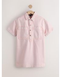Next - Short Sleeve Utility Denim Mini Dress - Lyst