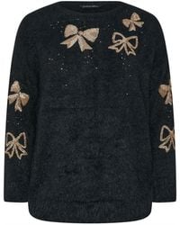 Evans - Fluffy Sequin Bow Jumper - Lyst
