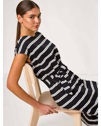 Roman - Stripe Tie Side Stretch Midi Dress - Lyst