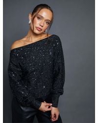 Threadbare - Knitted Sequin Slash Neck Jumper - Lyst