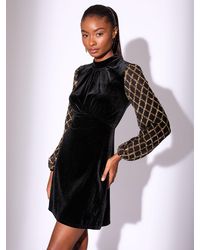 knee length dresses for ladies Christina Black Sequin Detail Long Sleeve Mini Dress – Get That Trend