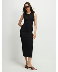 River Island - Textured Midi Skirt - Lyst
