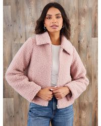 Threadbare - Collared Zip-Up Borg Bomber Jacket - Lyst