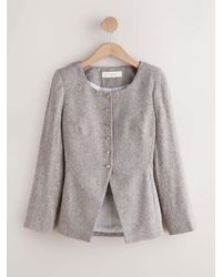 Next - Linen Rich Herringbone Collarless Jacket - Lyst
