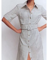 Boden Clara Linen Blend Shirt Dress- Chambray, Embroidered in Blue | Lyst