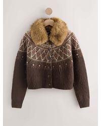 Next - Faux Fur Collar Cardigan - Lyst