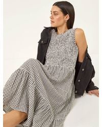 Roman - Gingham Shirred Midi Dress - Lyst
