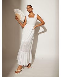 South Beach - Palm Broderie Tie Back 100% Cotton Maxi Dress - Lyst