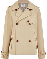 Yumi' - Cropped Trench Jacket With Pockets And Check Lining - Lyst