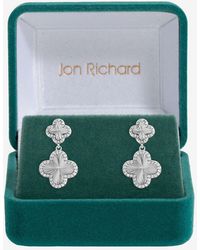 Jon Richard - Rhodium Plated And Diamond Clover Double Drop Earrings - Lyst