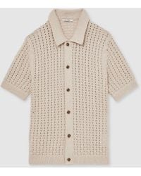 Reiss - Toby Basketweave Knit Button Through Cotton Blend Shirt - Lyst
