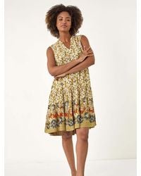 Roman - Leaf Print Button Smock Dress - Lyst