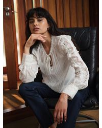 FatFace - Fatface Florence Ivory Sheer Dobby Lace Trim Blouse - Lyst